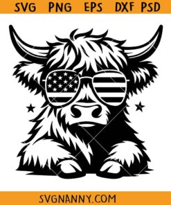 Highland cow with flag sunglasses svg, American Cow SVG, Funny July 4th SVG, 4th Of July décor SVG,4th of July Svg, Independence Day Svg, Patriotic Svg, 4th of July Shirt Svg