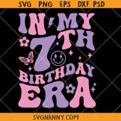 In my 7th Birthday retro groovy SVG, Retro 7th Birthday SVG, Seven Years Birthday Svg, Birthday Gift Svg, Birthday Girl SVG