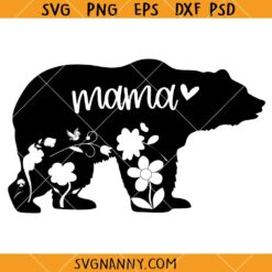Mama bear with flowers svg, Bear with Flowers Svg, Floral Mama Bear SVG, Mama bear Floral SVG, Mother’s Day SVG  