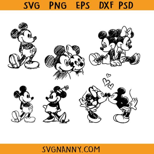 Mickey Minnie Sketch SVG Bundle, Mickey Minnie Sketch SVG, Disney Family SVG, Disney Characters SVG