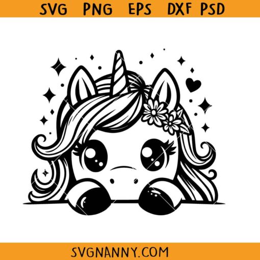 Peeking cute unicorn SVG, Unicorn Clip Art SVG, Unicorn kawaii SVG, Unicorn svg, Peeking Unicorn SVG, Unicorn Shirt SVG