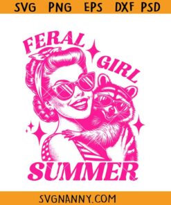 Retro Feral Girl Summer SVG, Opossum Svg, Funny Raccoon Svg, Raccoon Summer SVG