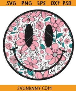 Retro happy smiley flowers SVG, Retro Floral Smiley SVG, Retro Happy Face svg, hippie svg, Groovy Smiley SVG, Happy Face Clipart SVG