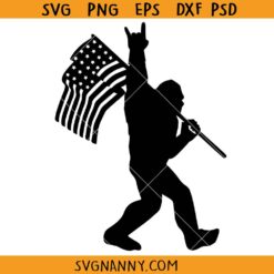 Sasquatch Bigfoot Rock On Flag svg, Sasquatch Flag SVG, Bigfoot Rock On SVG, Bigfoot svg, sasquatch svg, bigfoot with a flag svg, American flag svg, usa flag svg