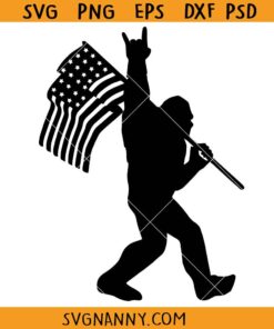 Sasquatch Bigfoot Rock On Flag svg, Sasquatch Flag SVG, Bigfoot Rock On SVG, Bigfoot svg, sasquatch svg, bigfoot with a flag svg, American flag svg, usa flag svg