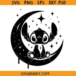 Stitch on moon SVG, Stitch sitting on crescent moon SVG, Disney stitch svg, Stitch on Moon Clipart SVG