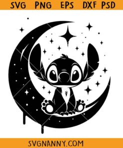 Stitch on moon SVG, Stitch sitting on crescent moon SVG, Disney stitch svg, Stitch on Moon Clipart SVG