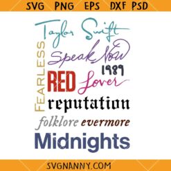 Taylor Swift album titles svg, Taylor Swift SVG, Reputation SVG, Taylor Swift Album Names SVG, Taylor Swift Album SVG, Love Taylor Swift SVG