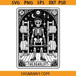 The deadlift Tarot card SVG, Funny Workout SVG, Weightlifter Skeleton SVG, Witchy Exercise T-Shirt SVG