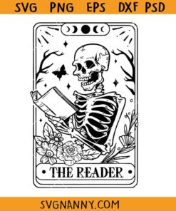 The reader Tarot card skeleton svg, The Reader Tarot Card Svg, Skeleton Reading Svg, Booktrovert Svg