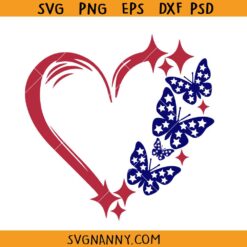 US butterfly heart SVG, Heart with Butterflies SVG, USA Love SVG 4th of July SVG, Sparkly Heart Butterfly SVG, 4th of July Butterfly SVG