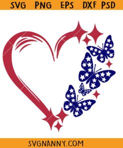 US butterfly heart SVG, Heart with Butterflies SVG, USA Love SVG 4th of July SVG, Sparkly Heart Butterfly SVG, 4th of July Butterfly SVG