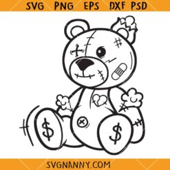 Beaten Teddy Bear SVG, Teddy Bear Svg, Funny Teddy Bear With Heart SVG, Teddy Bear Clipart SVG