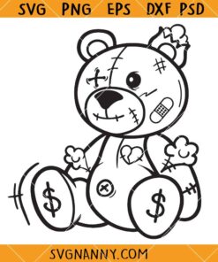 Beaten Teddy Bear SVG, Teddy Bear Svg, Funny Teddy Bear With Heart SVG, Teddy Bear Clipart SVG