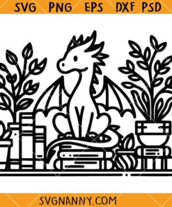Bookshelf dragon SVG, Gift for Bookworms SVG, Fantasy Readers SVG, Dragon Reader Svg, Cute Dragon Svg