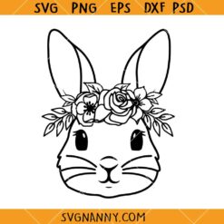 Cute bunny with flowers SVG, Bunny with flowers svg, Rabbit face svg, Easter bunny svg     