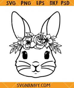 Cute bunny with flowers SVG, Bunny with flowers svg, Rabbit face svg, Easter bunny svg     
