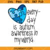 Everyday is autism awareness in my world SVG, Autism svg, Autism Seeing The World Differently SVG, autism awareness svg, inclusion svg