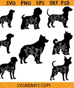 Floral Dog breeds bundle SVG, Dog Lover SVG, Dog Mom SVG, Flower Dog SVG, Floral Pet SVG