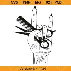 Hairstylist rock hand SVG, Hairstyle Svg, Hair Stylist Hand SVG, Barbershop SVG, Hairdresser SVG    