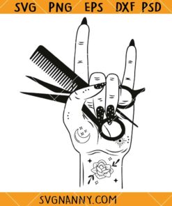 Hairstylist rock hand SVG, Hairstyle Svg, Hair Stylist Hand SVG, Barbershop SVG, Hairdresser SVG    