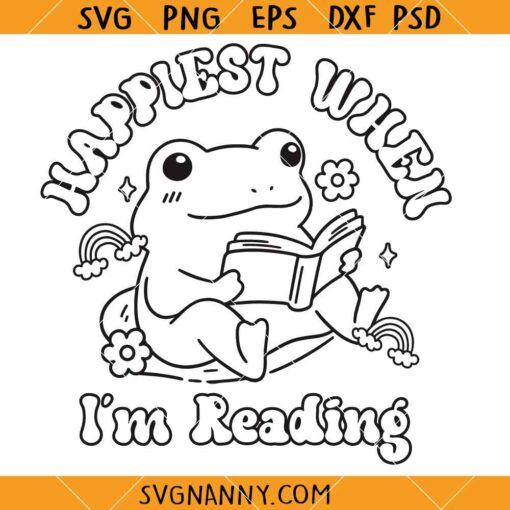 Happiest when Im reading funny frog SVG, Bookmark Svg, Funny Frog SVG, Bookmark Stickers SVG  