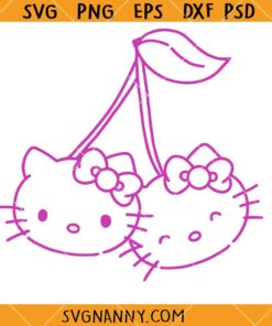 Hello Kitty Cherry svg, Hello Kitty Coquette Cherry Svg, Pink Bow Svg, Sanrio Svg, Kawaii Svg     