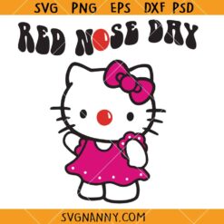 Hello Kitty Red Nose day SVG, Kawaii Kitty Red Nose Day Svg, Red Nose Day 2024 Svg, Cute Kitty Svg  