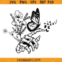 Skeleton hand butterflies SVG, Floral skeleton hand Svg, Hand with butterfly Svg, Bones finger Svg, Skeleton hand Svg, Halloween SVG