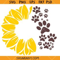 Sunflower paw print SVG, Sunflower Paw Print Clipart SVG, Sunflower Dog Print svg, Dog mom svg   
