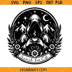 Suriel Tea Co svg, The Hottest Tea SVG, Celestial Boho Wildflowers Svg, Teacup Svg   