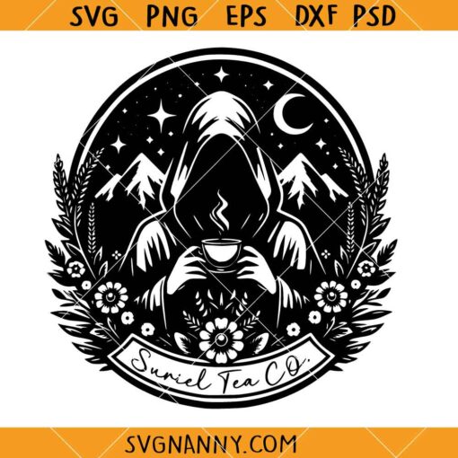 Suriel Tea Co svg, The Hottest Tea SVG, Celestial Boho Wildflowers Svg, Teacup Svg   
