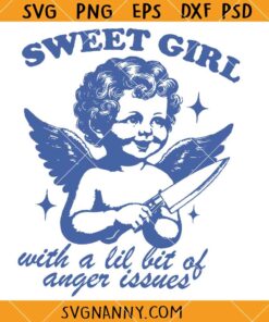 Sweet Girl with a lil bit of anger issues svg, Retro Angel Design SVG, Funny Sweet Girl SVG    