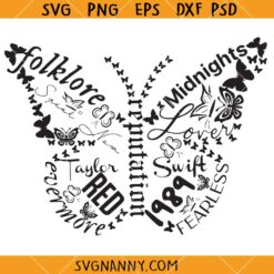 Taylor Swift Album butterfly SVG, Taylor Swift butterfly SVG, Folklore svg, Swiftie butterfly svg  