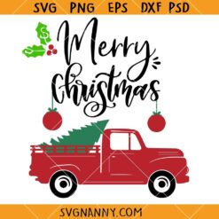 Vintage Red Christmas truck svg, Red truck Svg, Merry Christmas SVG, Christmas truck with tree SVG, Christmas truck Svg, Pickup truck Svg  