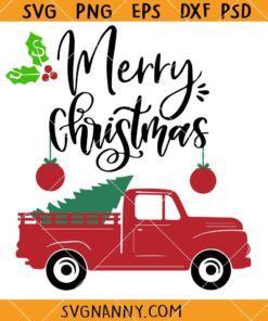 Vintage Red Christmas truck svg, Red truck Svg, Merry Christmas SVG, Christmas truck with tree SVG, Christmas truck Svg, Pickup truck Svg  