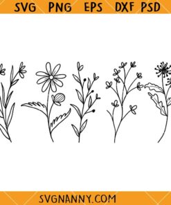 Wild flowers SVG, Wildflowers Clipart SVG, Floral svg, Wild flower svg, flower sketch svg   