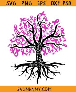 Pink Ribbon tree SVG, Pink Cancer svg, Breast Cancer svg, Pink Ribbon svg, Cancer Awareness svg    