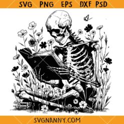 Book Reading Skeleton SVG, Book lover svg, Reader Bookish svg