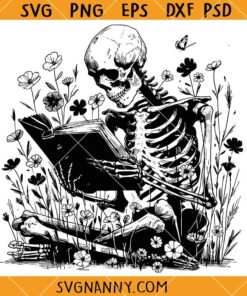 Book Reading Skeleton SVG, Book lover svg, Reader Bookish svg