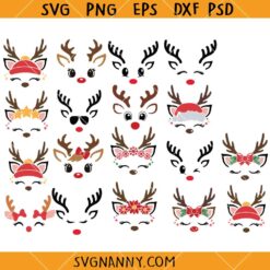 Christmas Reindeer Faces Bundle SVG, Christmas SVG, Christmas decoration SVG