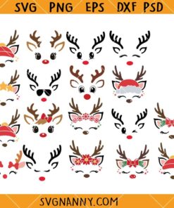 Christmas Reindeer Faces Bundle SVG, Christmas SVG, Christmas decoration SVG