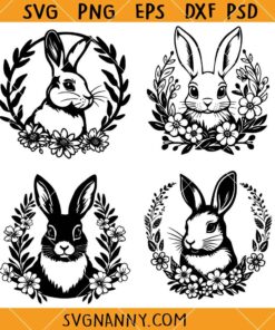 Floral Bunny SVG bundle, Easter Floral Rabbit svg, Easter Bunny Svg bundle