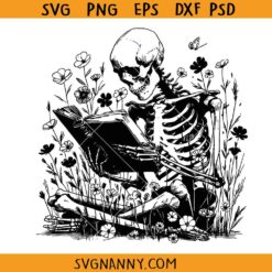 Floral skeleton reading book SVG, Skeleton and Book Svg, Books With Flowers Svg, Bookish Svg