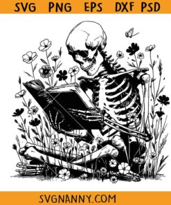 Floral skeleton reading book SVG, Skeleton and Book Svg, Books With Flowers Svg, Bookish Svg