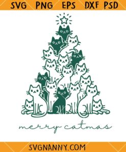 Merry Catmas svg, Cat Christmas Tree Svg, Cute Catmas Svg