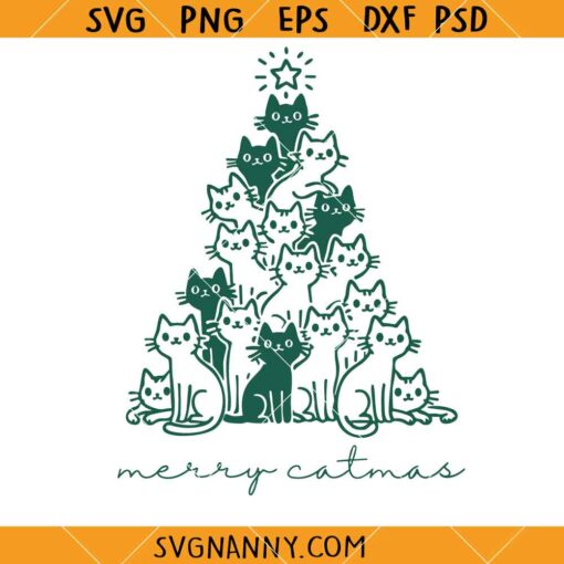 Merry Catmas svg, Cat Christmas Tree Svg, Cute Catmas Svg