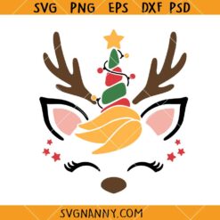 Reindeer unicorn face SVG, Christmas Unicorn Face Svg, Unicorn Head Svg