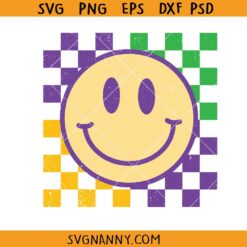 Retro Mardi Gras Smiley face SVG, Mardi gras retro svg, smile face Mardi gras svg