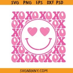 Smiley Face XOXO svg, Vintage XOXO Smiley Face svg, Retro Smiley Face XOXO svg, Girly Valentine svg